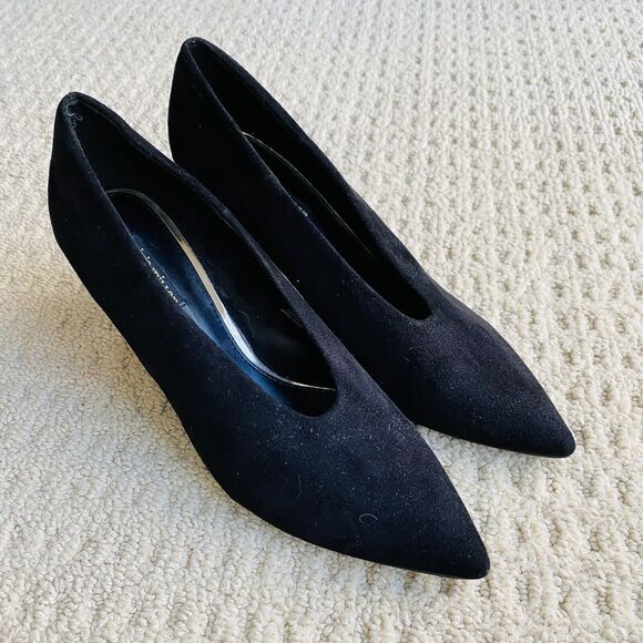 Olivia Miller Penny Black Pointy Toe Pumps Shoes US 7.5M Faux Suede Vintage Look - Picture 10 of 10